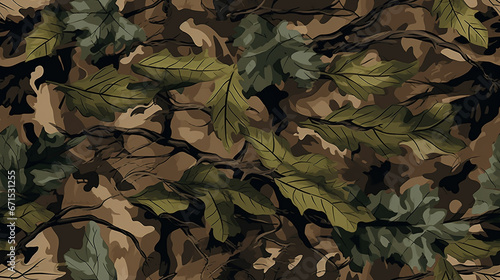 Forest Wild Green Leaves Army terrain Camouflage seamless pattern photo