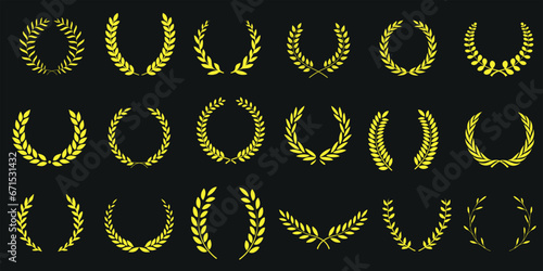 Gold laurel wreaths vector illustration, Perfect for awards, certificates, achievements. Elegant, luxury design symbolizing victory, success, triumph. Antique Greek, Roman style. emblem of excellence