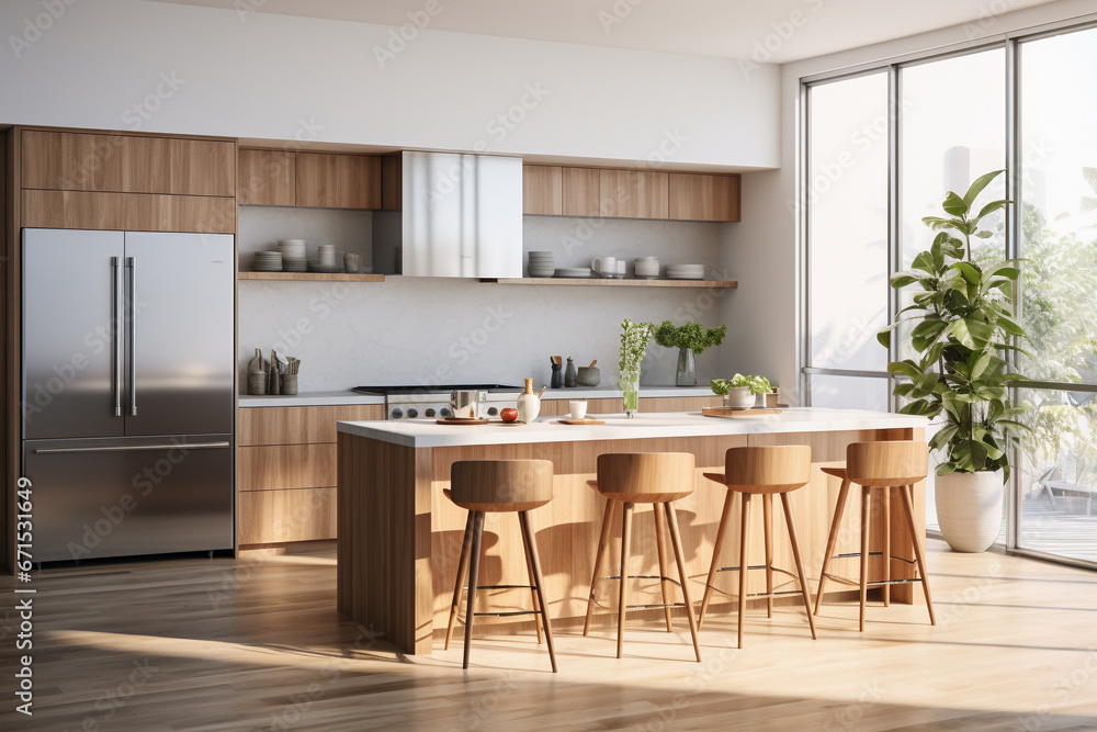 Modern kitchen design, featuring a spacious, open layout with a dedicated area for dining. Ai generated Modern kitchen design, featuring a spacious, open layout with a dedicated area for dining. Ai generated