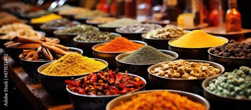 Various vibrant Italian spices sold at a market in Catania Sicily Italy photo