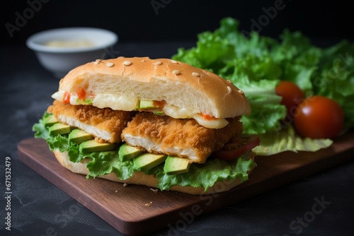 a sandwich with homemade Japanese chicken cutlet. Generative AI