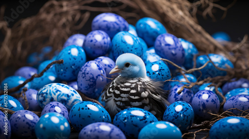 Blue Easter quail and chicken eggs.