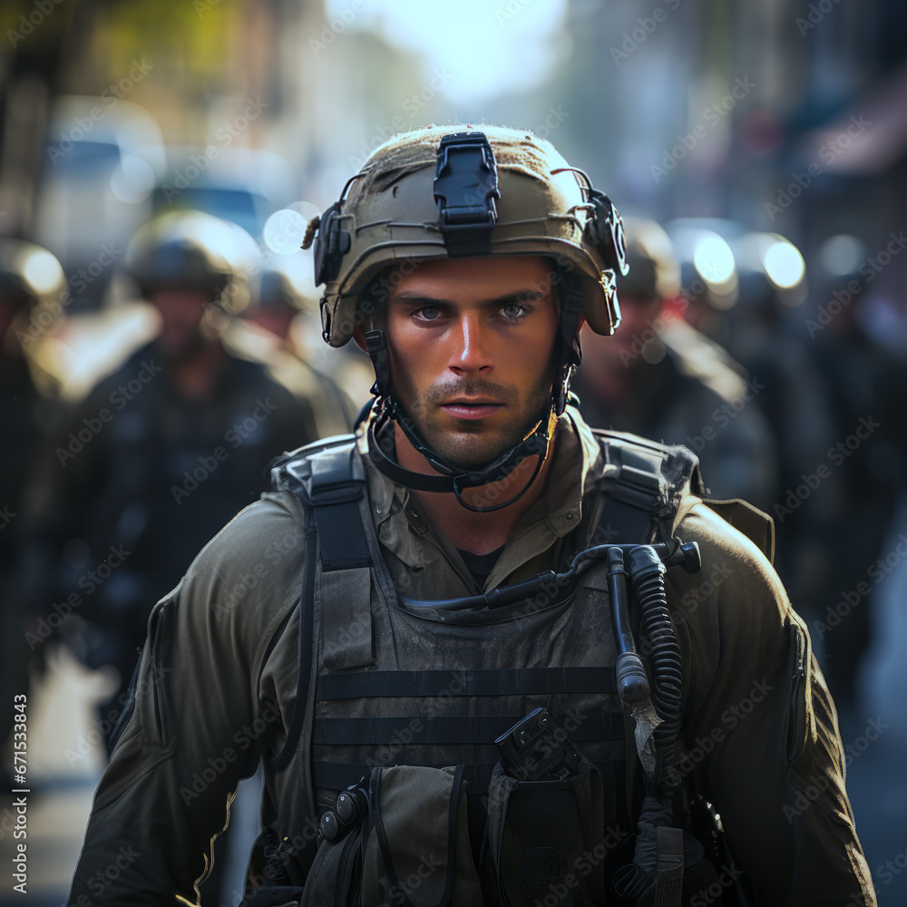 Close up portrait of young male soldier. Man in military uniform on the war. Close up portrait of young male soldier. Man in military uniform on the war.