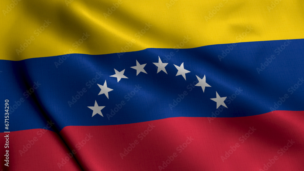Naklejka premium Venezuela Flag. Waving Fabric Satin Texture Flag of Venezuela 3D illustration. Real Texture Flag of the Bolivarian Republic of Venezuela