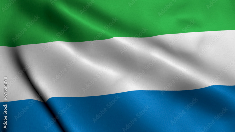 Obraz premium Sierra Leone Flag. Waving Fabric Satin Texture Flag of Sierra Leone 3D illustration. Real Texture Flag of the Republic of Sierra Leone