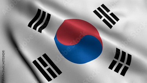 South Korea Flag. Waving  Fabric Satin Texture Flag of South Korea 3D illustration. Real Texture Flag of the Republic of Korea