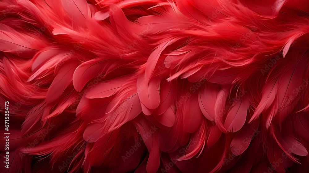 Abstract background of bright red feathers. Illustration, wallpaper.