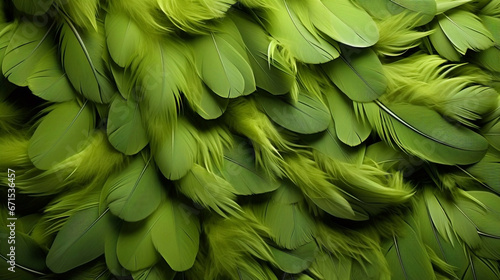 Abstract background of bright green feathers. Illustration, wallpaper. photo