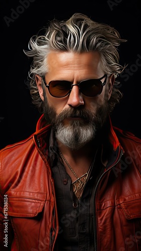 Middle-aged guy with trendy eyeglasses. Man portrait illustration. Generative AI