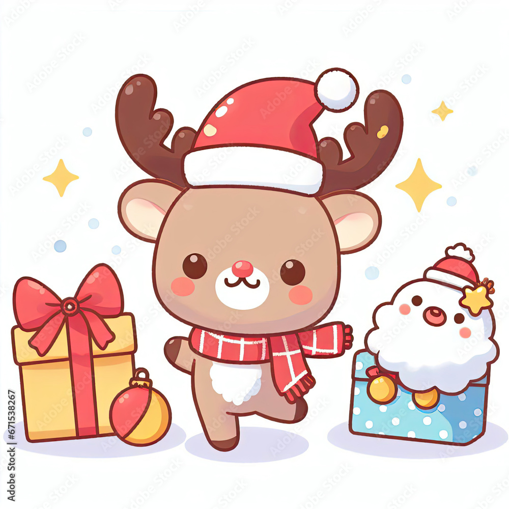 white background, cute character, New Year's reindeer white background, cute character, New Year's reindeer
