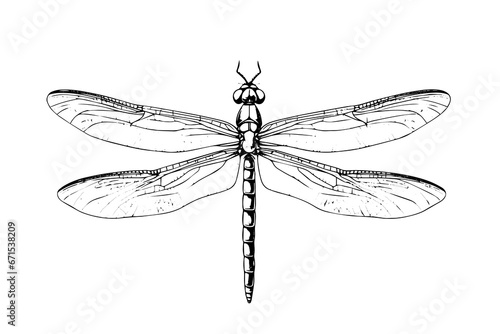 Dragonfly hand drawn ink sketch. Engraved style vector illustration.