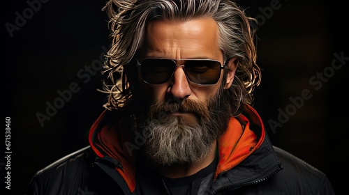 Middle-aged guy with trendy eyeglasses. Man portrait illustration. Generative AI