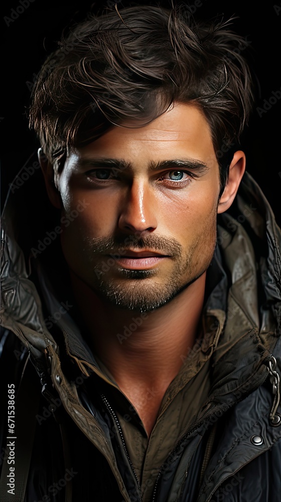 Half face of Handsome young man. Man face portrait illustration. Generative AI Half face of Handsome young man. Man face portrait illustration. Generative AI