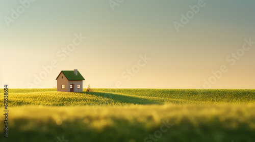 A model house on the grassland, symbolizing environmental protection