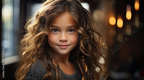 Portrait of a happy smiling child girl. People portrait illustration. Generative AI © tanyastock