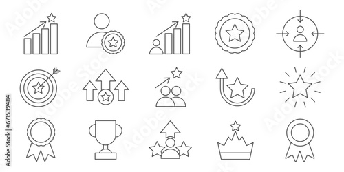 Set with award, growth, success, winner line icon set