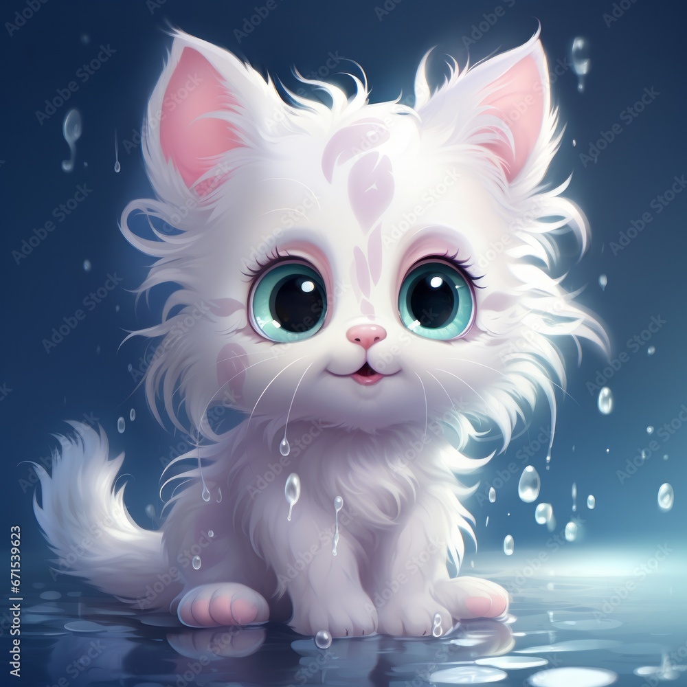 a cartoon of a cat with water drops