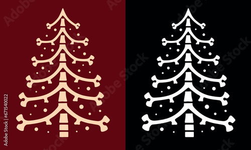 Bones Christmas tree illustration for gothic Christmas decorations. Creepy holiday season skeleton aesthetic. Minimalist vector for printable products.