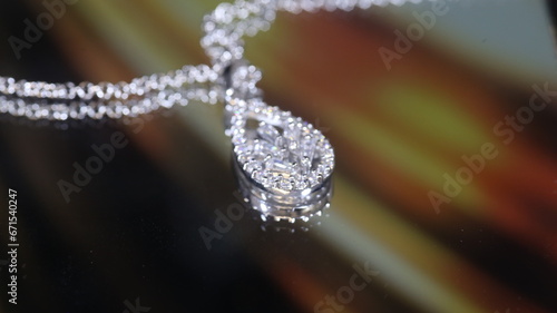 Elegant White Gold Necklace with Diamonds, Small Silver Jewelry Necklace with Gemstones