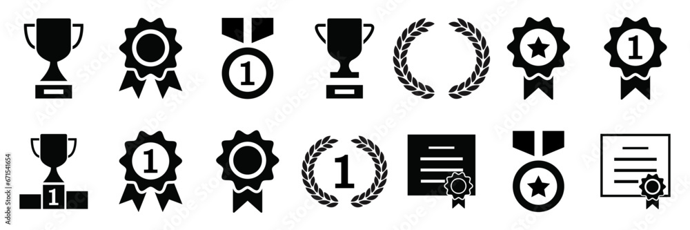 Award & Trophy cup icon set. Awards symbol collection. Winner Medal silhouette isolated elements.