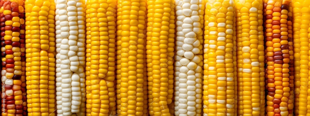 Fresh ripe corn cobs seamless texture background.