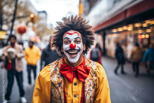 Photo of Clown in yellow in the city © Kalim