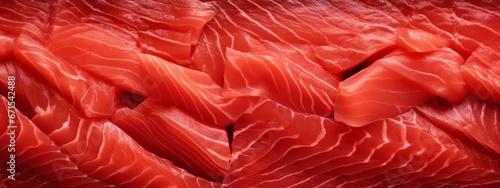 Sliced bluefin tuna raw meat texture background, close-up. photo