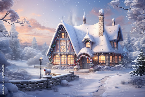 Winter fairy village, where charming houses and winding streets are blanketed in a soft, shimmering layer of snow. Ai generted © twindesigner