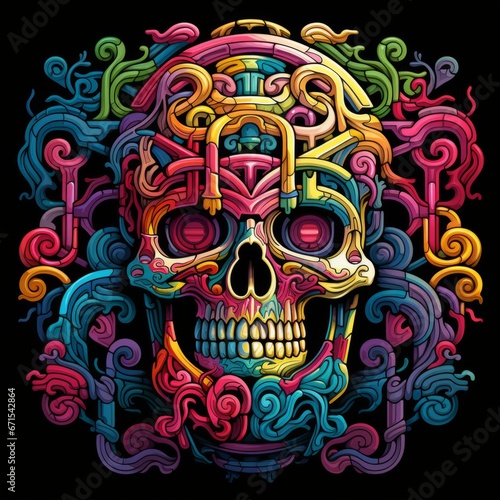 a colorful skull with swirls