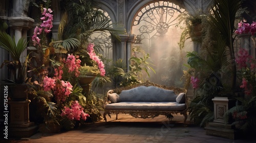 a couch in a garden
