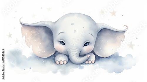  a watercolor painting of an elephant with stars on it's head and tusks on its back. generative ai © Anna