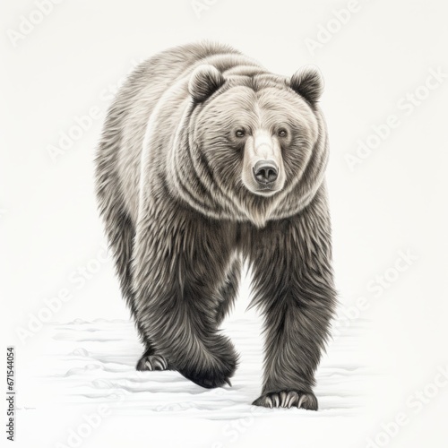 a drawing of a bear walking on snow