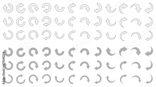 Set of gray arrows. Turn over, flip, reverse signs. Different directions. Flat outline icons. Grey Navigation pointer