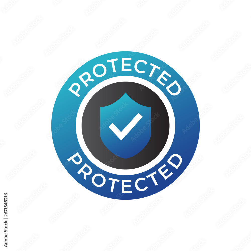 Protection, protected shield concept with banner. Safety badge icon. Security label. Vector illustration - obrazy, fototapety, plakaty 