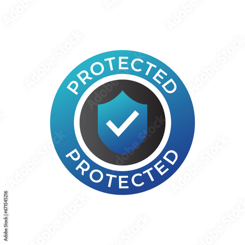 Protection, protected shield concept with banner. Safety badge icon. Security label. Vector illustration photo