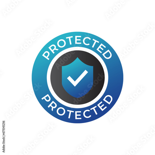 Protection, protected shield concept with banner. Safety badge icon. Security label. Vector illustration