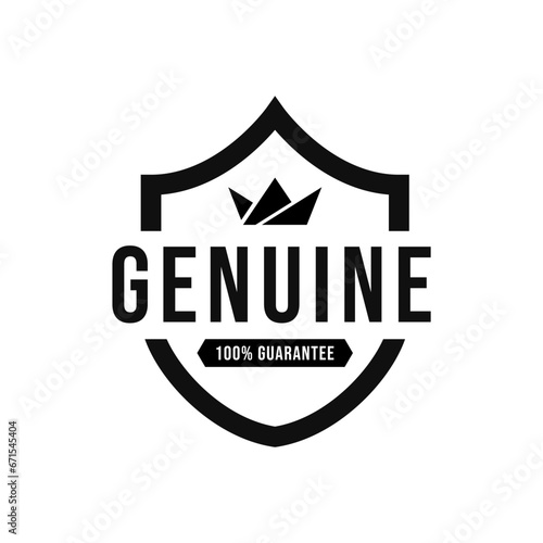 Genuine label, Protection, protected shield concept with banner. Safety badge icon. Security label. Vector illustration