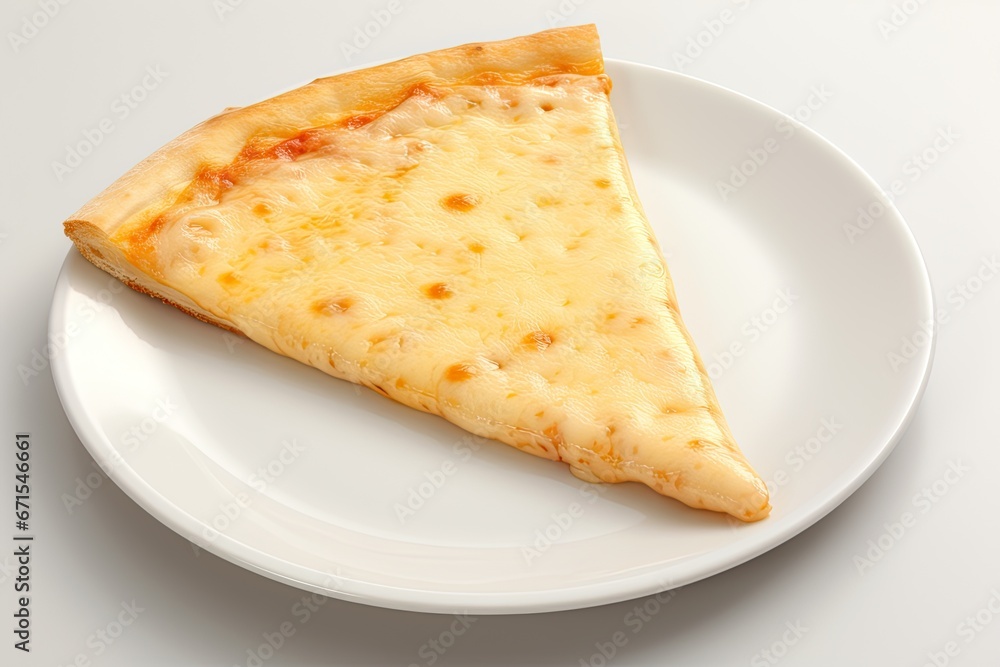 Single slice of homemade pizza artfully presented on a clean white plate.