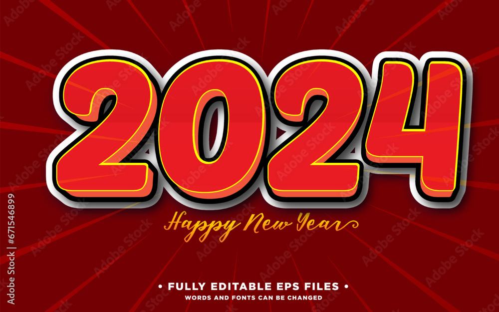 Vector happy new year 2024 3d effect with text effect fully editable Vector happy new year 2024 3d effect with text effect fully editable