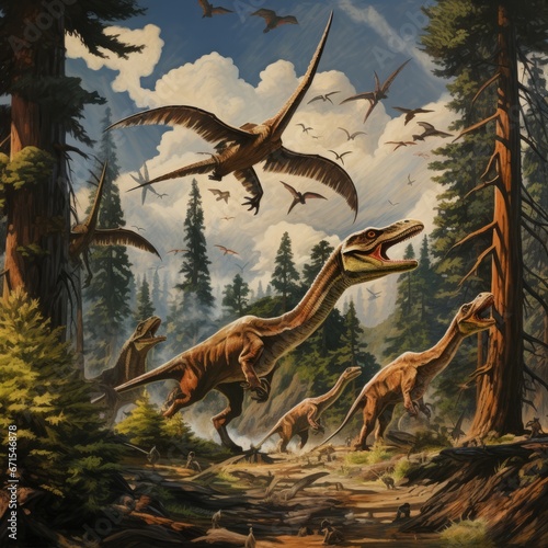 a group of dinosaurs in a forest © Aliaksandr Siamko