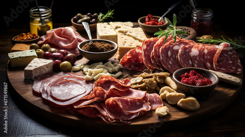 Charcuterie with Parma ham, salami, and sausages.