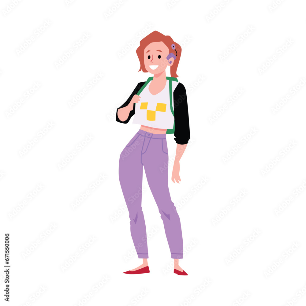 Deaf girl with hearing aid, vector teenager with purple hearing aid BTE devices with external receiver inserted into ear Deaf girl with hearing aid, vector teenager with purple hearing aid BTE devices with external receiver inserted into ear
