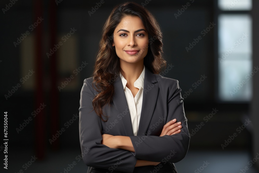 Portrait of a young confident businesswoman of Indian ethnicity in a corporate office background Portrait of a young confident businesswoman of Indian ethnicity in a corporate office background