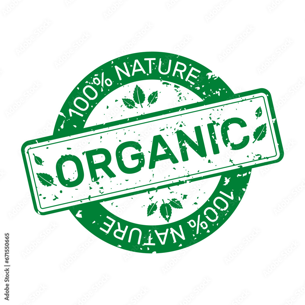 Green rubber stamp with text 100% Organic natural product icon isolated on white background. Eps10 vector illustration. Green rubber stamp with text 100% Organic natural product icon isolated on white background. Eps10 vector illustration.