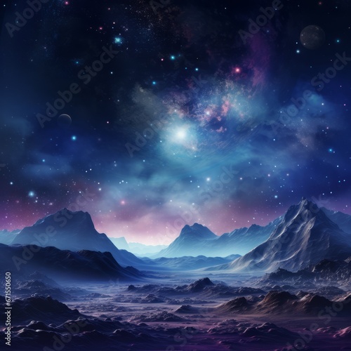a landscape of mountains and stars