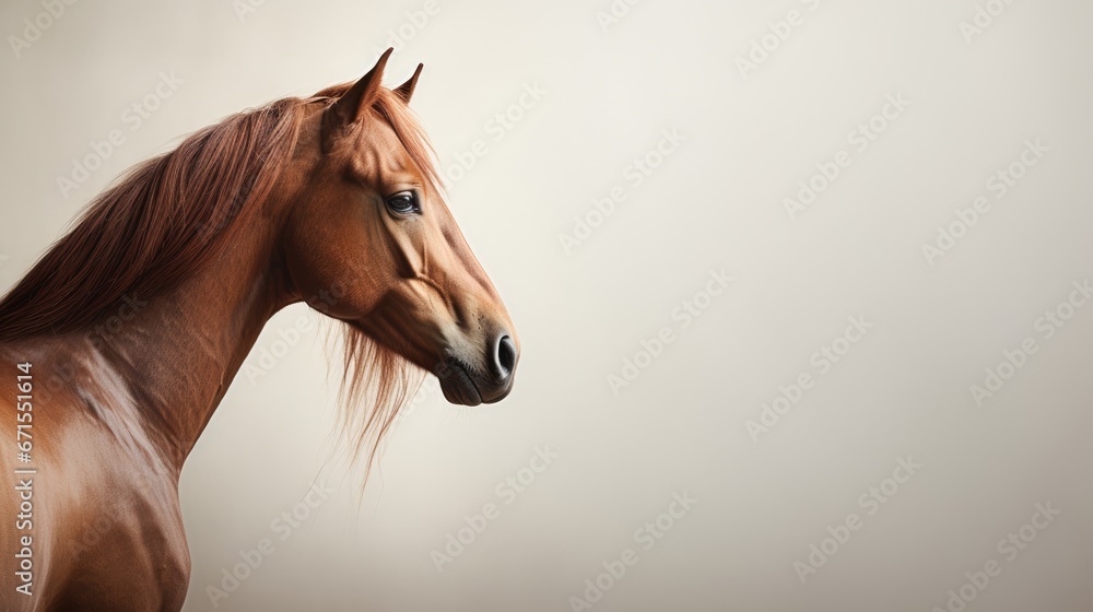  a close up of a horse's head with a white background and a brown horse in the foreground.  generative ai - obrazy, fototapety, plakaty 