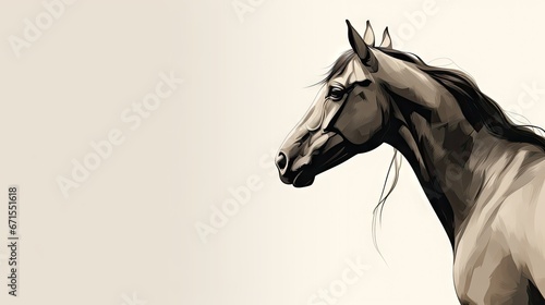 a black and white horse standing in front of a white background with a black and white picture of it s head.  generative ai