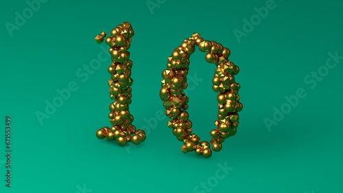 3D Render Many Gold Particles Forms Golden Number