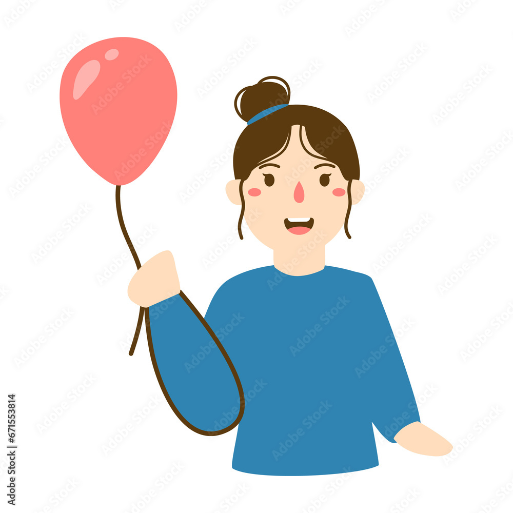 smiley woman holding balloons illustration smiley woman holding balloons illustration