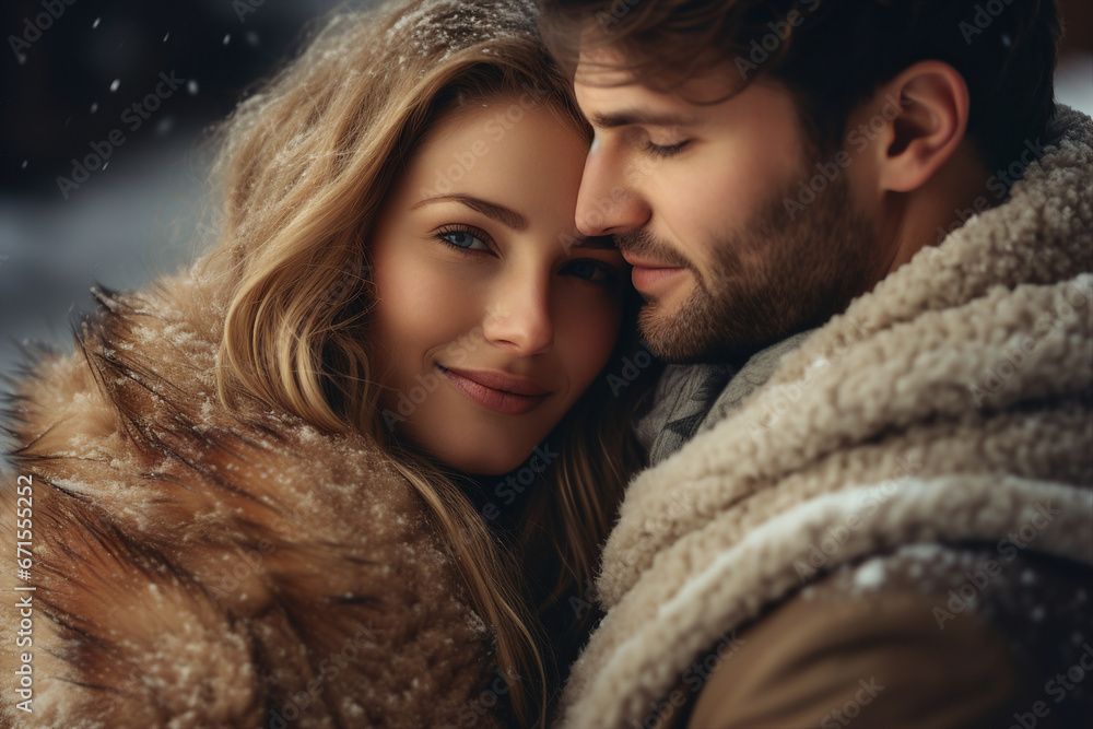 Couple portrait two lovers spending xmas time weekend ourdoors snowy Generative AI Couple portrait two lovers spending xmas time weekend ourdoors snowy Generative AI